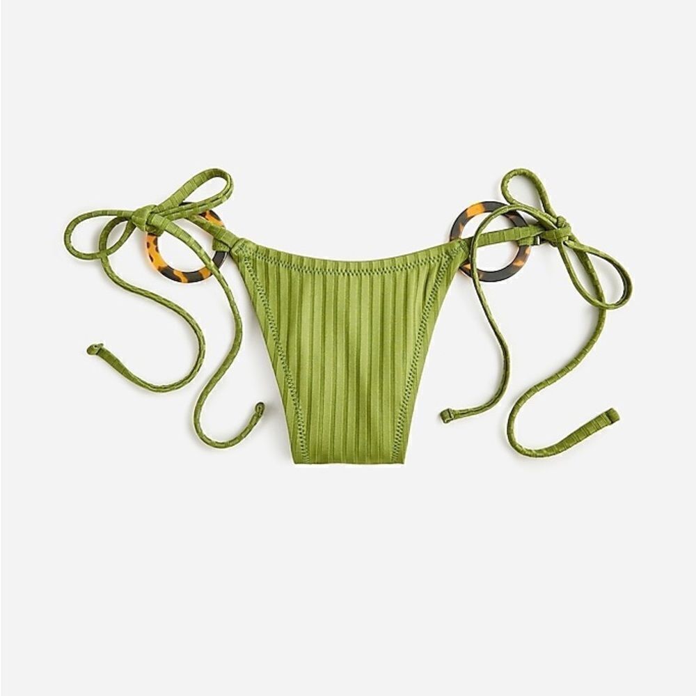 J crew Wide-rib curved-waist cheeky string bikini bottom with rings